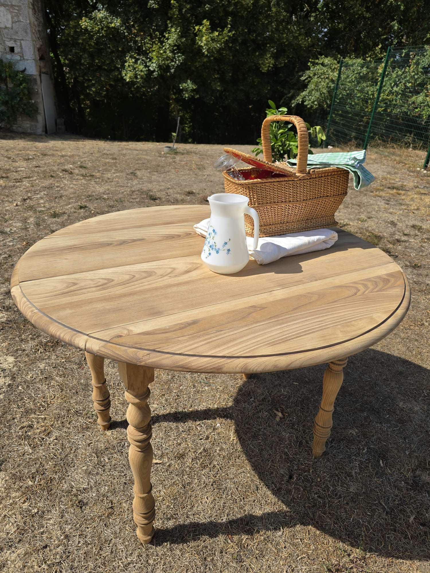 Table ronde à abattants bois brut
